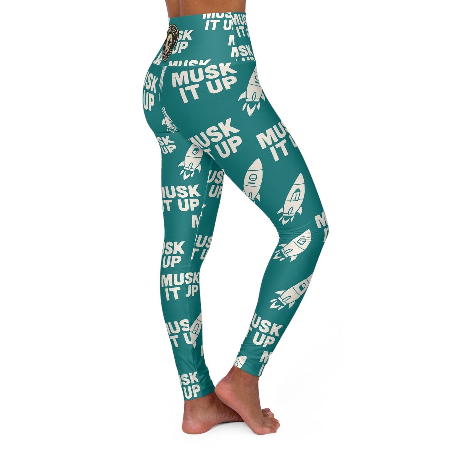 MUSK IT UP High-Waisted Yoga Leggings – Bold Rocket Print Activewear for Women - Fun Workout Gear, Activewear, Fitness Apparel, Unique Gifts for Her, Stylish Athleisure