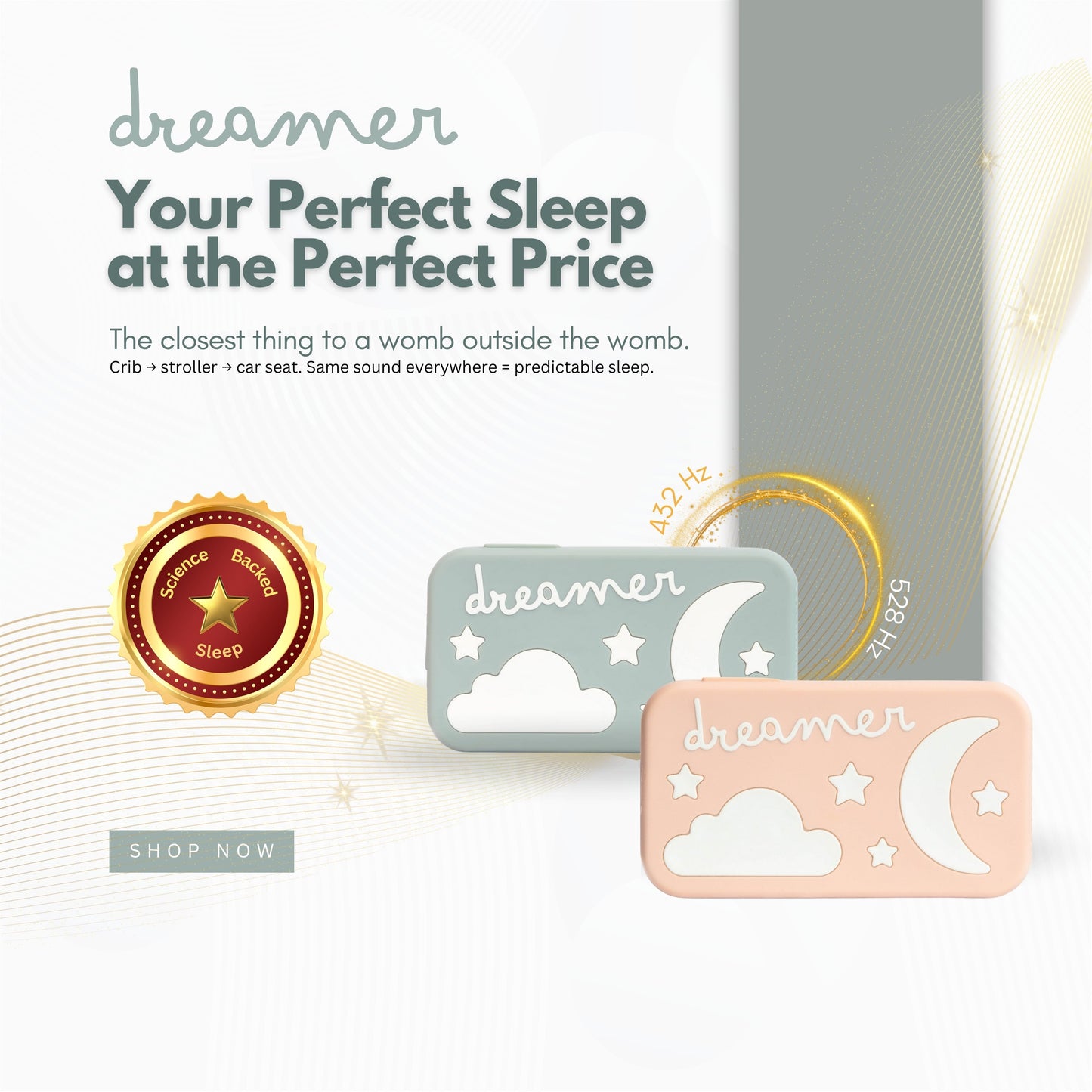 Dreamer™ Baby Sound Machine – 432Hz & 528Hz Sleep Aid