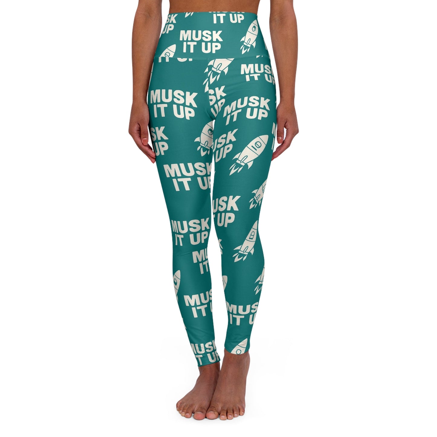 MUSK IT UP High-Waisted Yoga Leggings – Bold Rocket Print Activewear for Women - Fun Workout Gear, Activewear, Fitness Apparel, Unique Gifts for Her, Stylish Athleisure