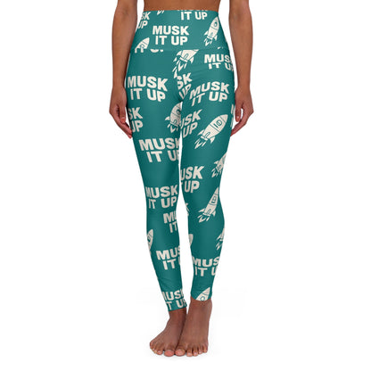 MUSK IT UP High-Waisted Yoga Leggings – Bold Rocket Print Activewear for Women - Fun Workout Gear, Activewear, Fitness Apparel, Unique Gifts for Her, Stylish Athleisure