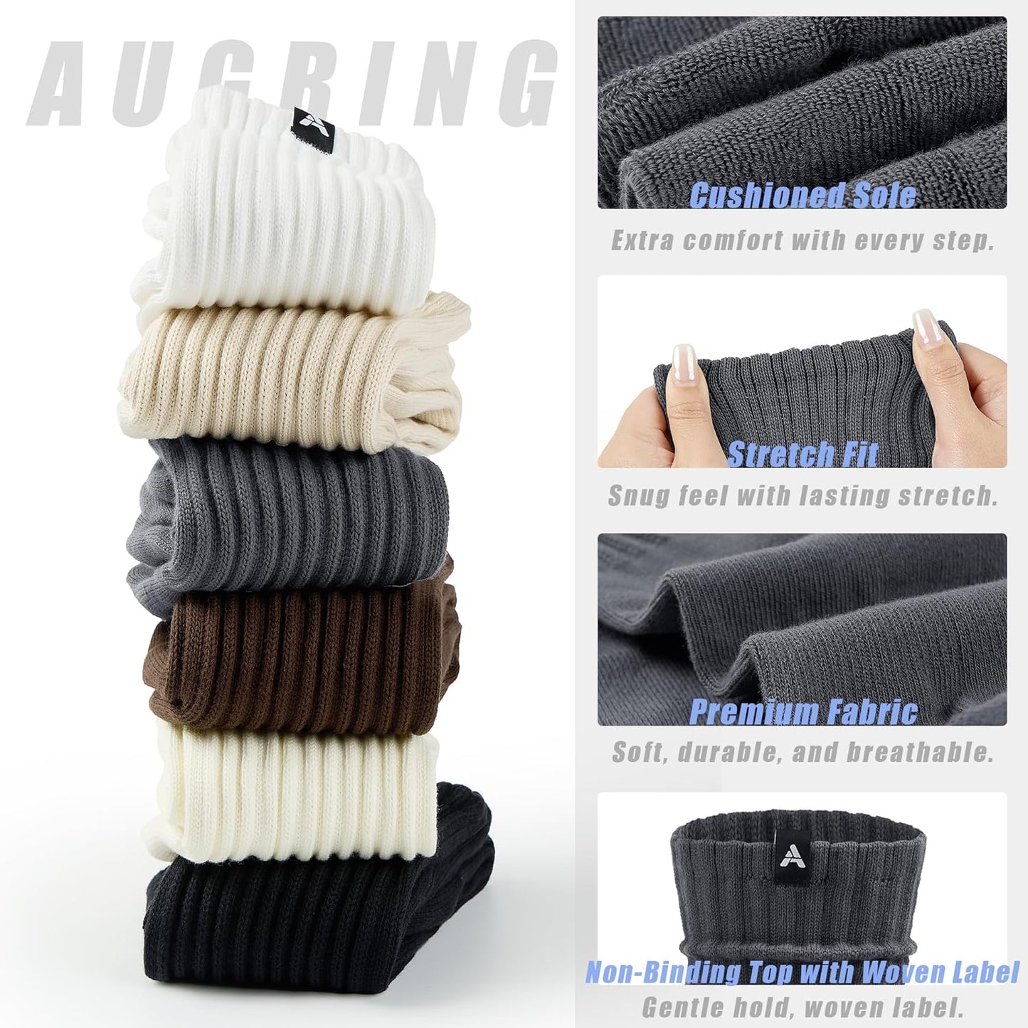 Scrunch Slouch Crew Socks Retro Ribbed Cotton Cushioned 3 Pack Boot Sneaker Gym Cozy Calf Socks For Men & Women