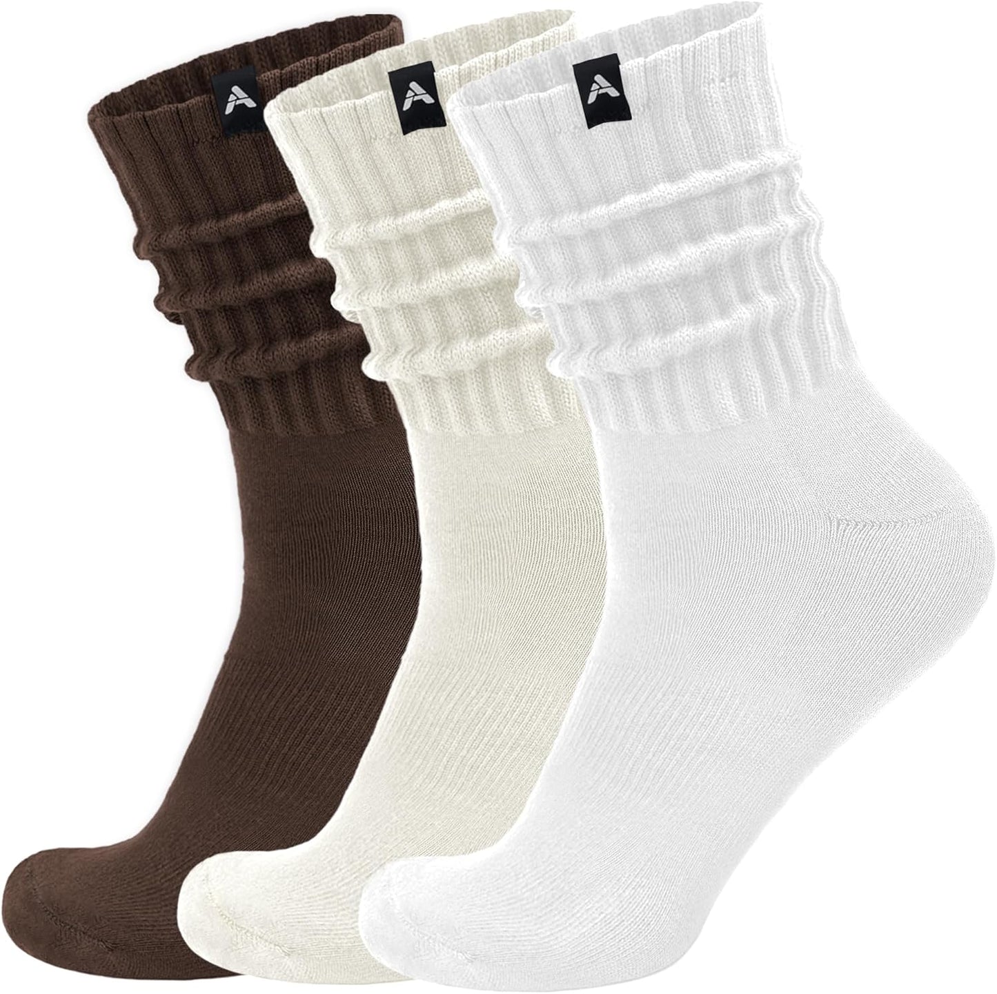 Scrunch Slouch Crew Socks Retro Ribbed Cotton Cushioned 3 Pack Boot Sneaker Gym Cozy Calf Socks For Men & Women