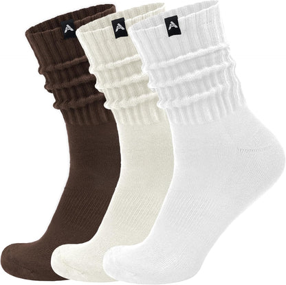 Scrunch Slouch Crew Socks Retro Ribbed Cotton Cushioned 3 Pack Boot Sneaker Gym Cozy Calf Socks For Men & Women