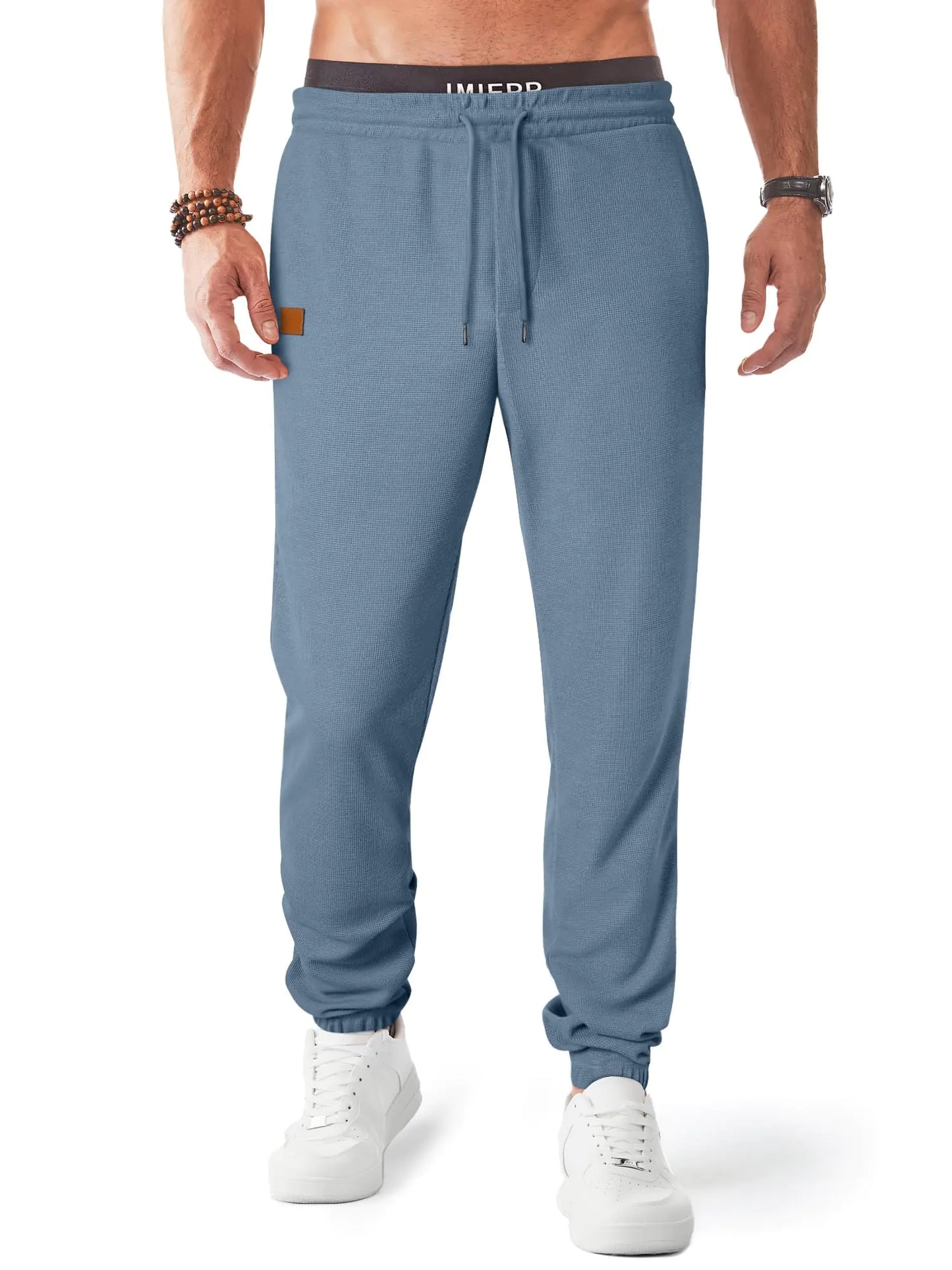 JMIERR Mens Waffle Sweatpants with Drawstring and Pockets Tapered Track Gym Running Joggers Sweat Pants Workout Trousers M Dusk Blue