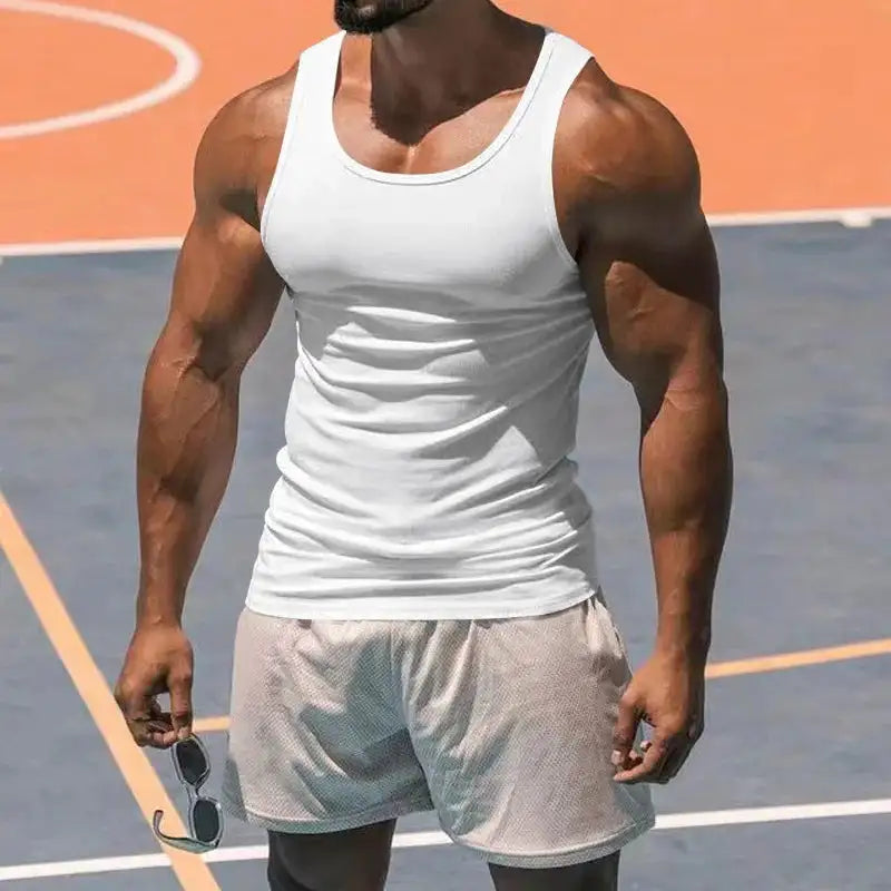 American Vest, Summer Europe And The United States Men Stretch Sports Gym Training, Tight Hurdle Sleeveless Top Solid Color Vest