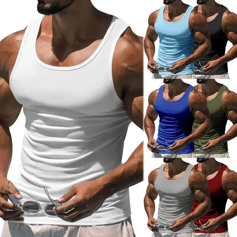 American Vest, Summer Europe And The United States Men Stretch Sports Gym Training, Tight Hurdle Sleeveless Top Solid Color Vest