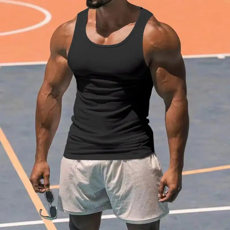 American Vest, Summer Europe And The United States Men Stretch Sports Gym Training, Tight Hurdle Sleeveless Top Solid Color Vest