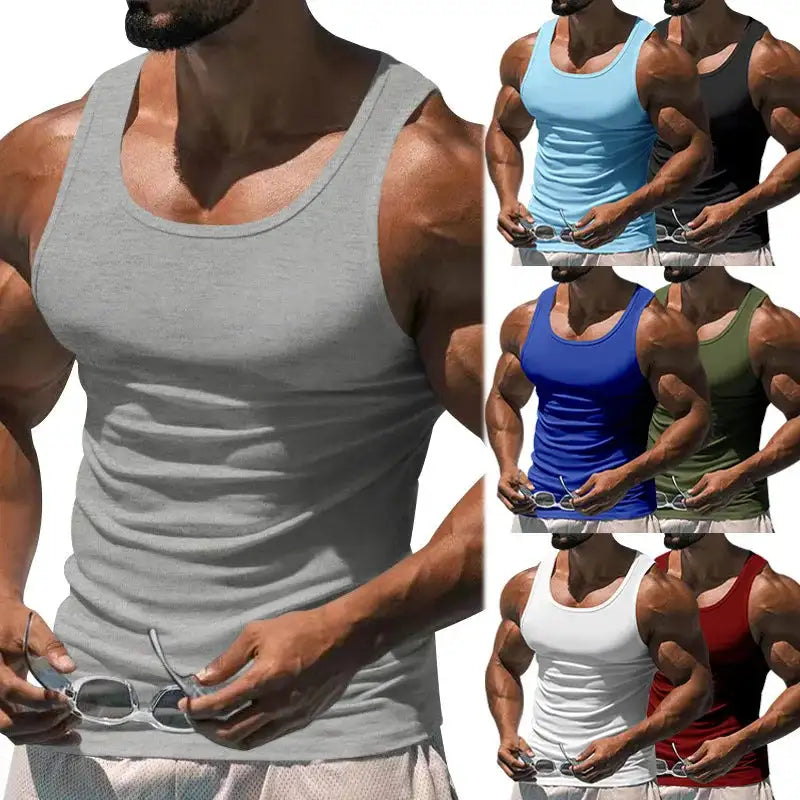 American Vest, Summer Europe And The United States Men Stretch Sports Gym Training, Tight Hurdle Sleeveless Top Solid Color Vest