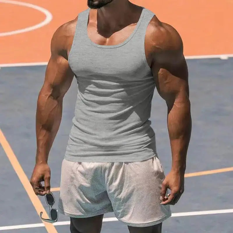 American Vest, Summer Europe And The United States Men Stretch Sports Gym Training, Tight Hurdle Sleeveless Top Solid Color Vest