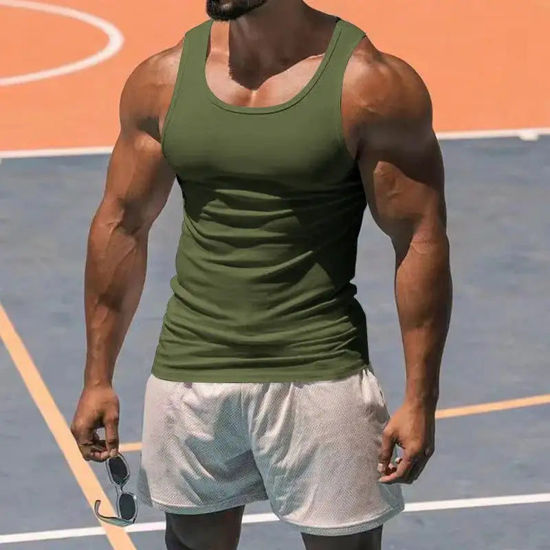 American Vest, Summer Europe And The United States Men Stretch Sports Gym Training, Tight Hurdle Sleeveless Top Solid Color Vest