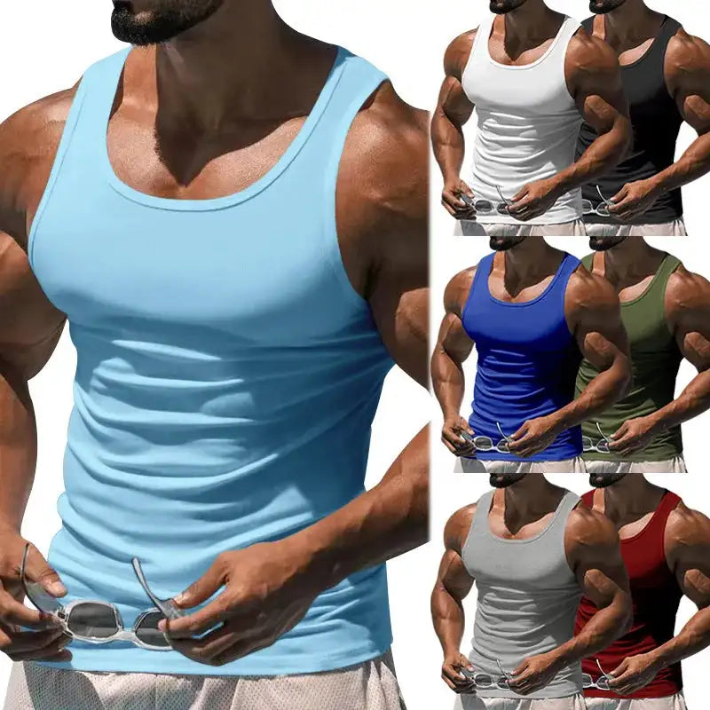 American Vest, Summer Europe And The United States Men Stretch Sports Gym Training, Tight Hurdle Sleeveless Top Solid Color Vest
