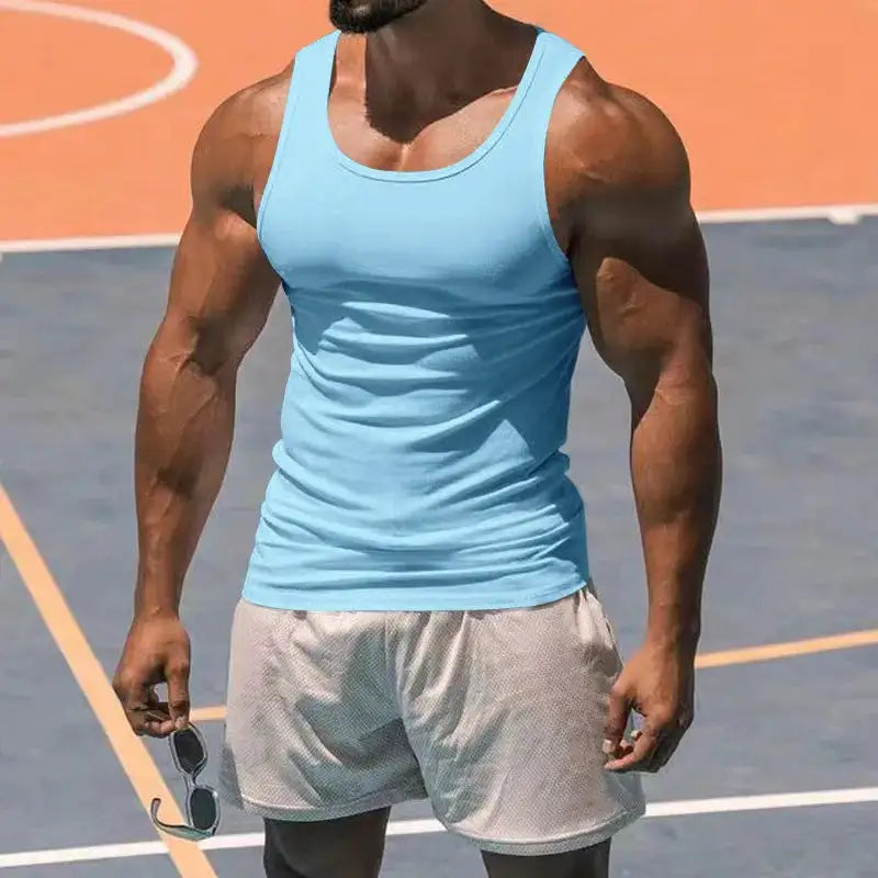 American Vest, Summer Europe And The United States Men Stretch Sports Gym Training, Tight Hurdle Sleeveless Top Solid Color Vest