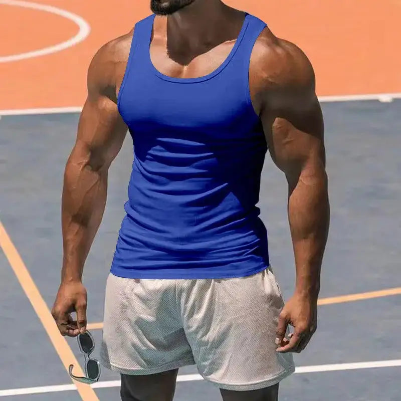 American Vest, Summer Europe And The United States Men Stretch Sports Gym Training, Tight Hurdle Sleeveless Top Solid Color Vest