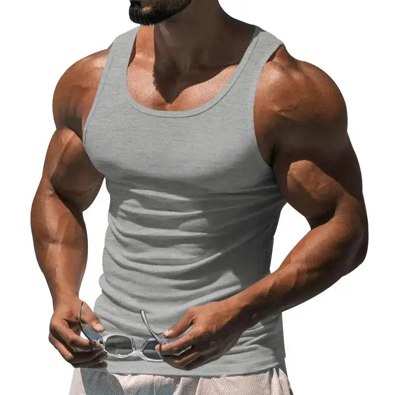 American Vest, Summer Europe And The United States Men Stretch Sports Gym Training, Tight Hurdle Sleeveless Top Solid Color Vest