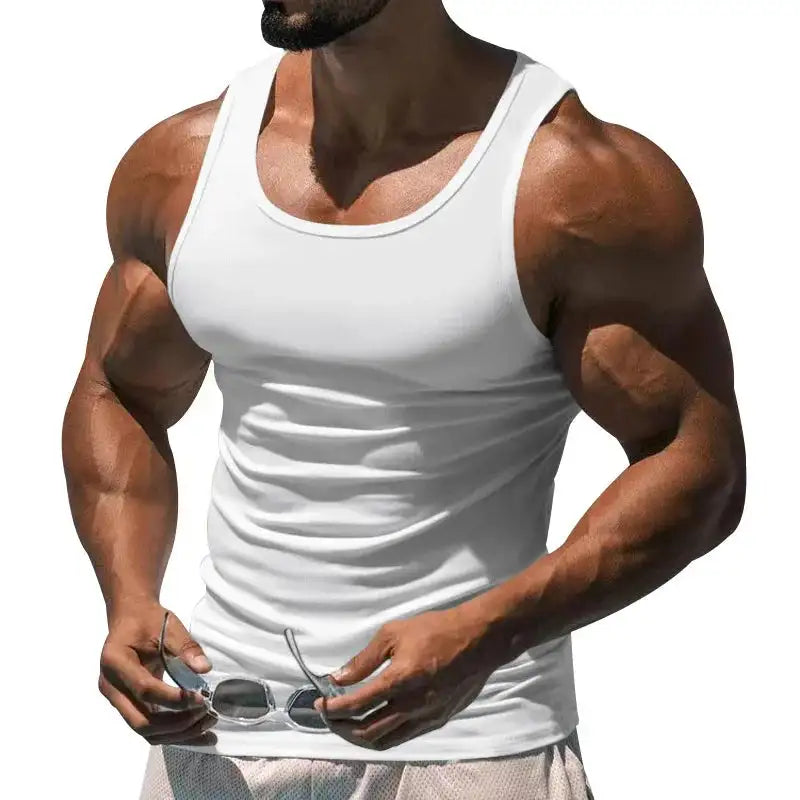 American Vest, Summer Europe And The United States Men Stretch Sports Gym Training, Tight Hurdle Sleeveless Top Solid Color Vest