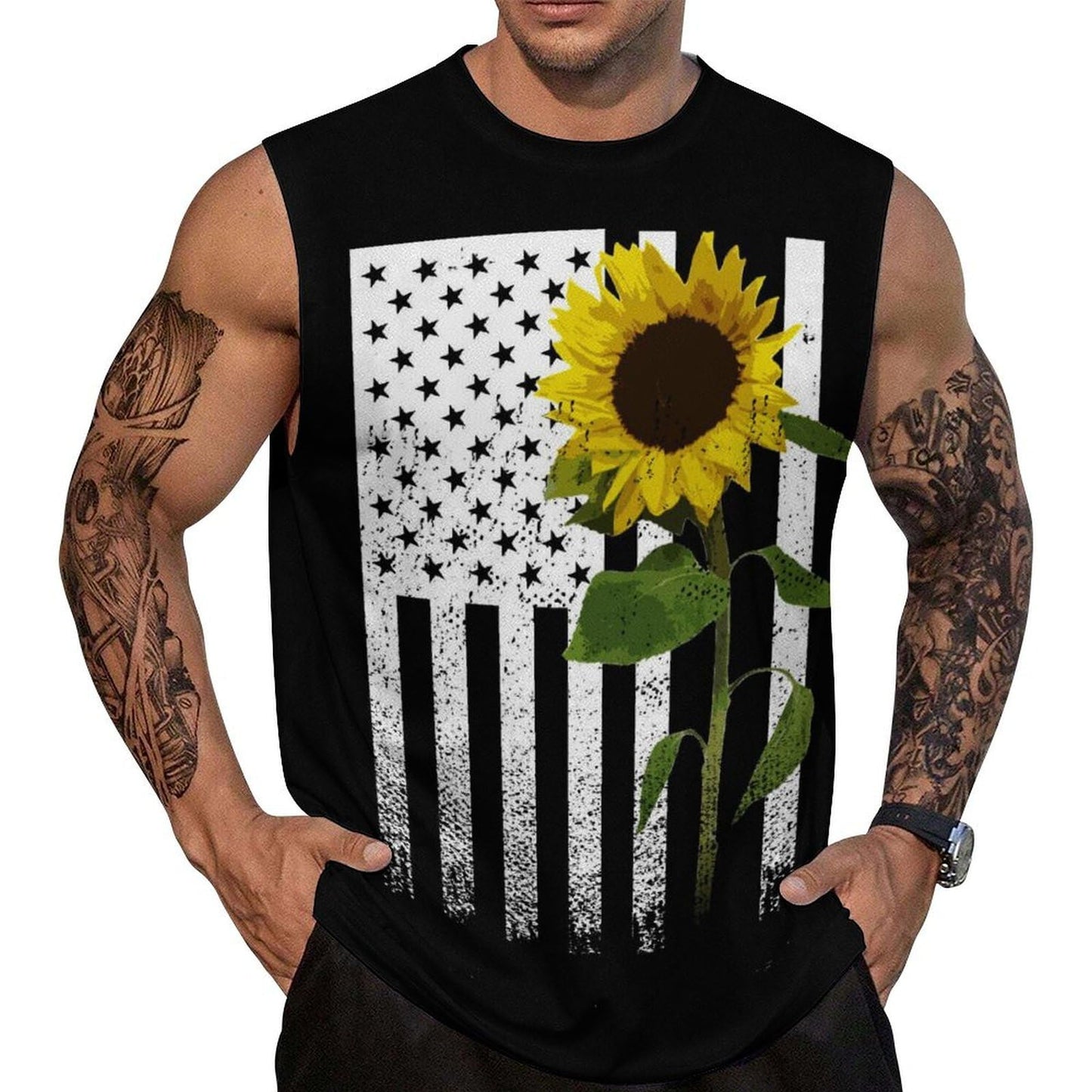 Mens American Flag Tank Top Summer Sleeveless Shirts 4th of July Gym Beach Novelty Workout Tees