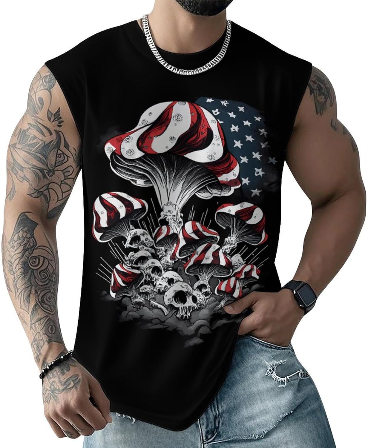 Mens American Flag Tank Top Summer Sleeveless Shirts 4th of July Gym Beach Novelty Workout Tees
