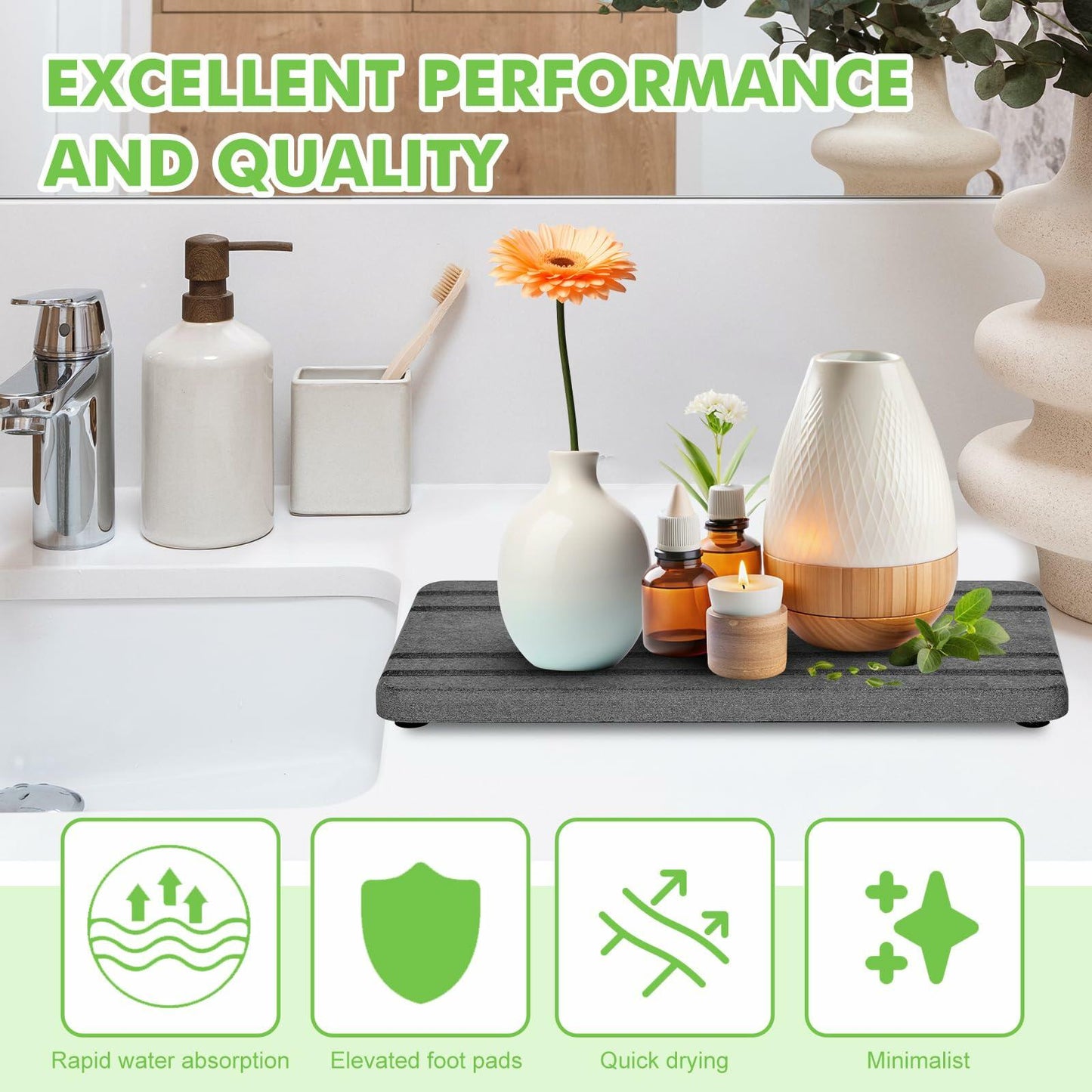 Vegoran 3-Pack Grey Diatomite Sink Trays – 4x8 in