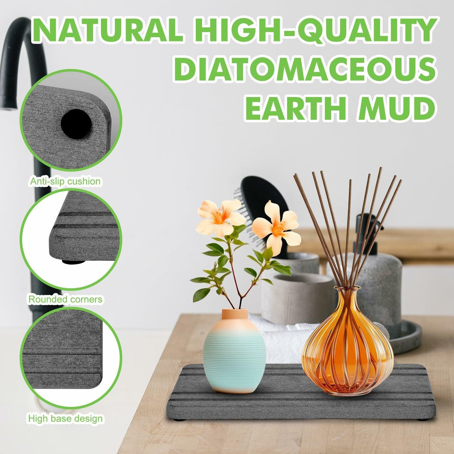 Vegoran 3-Pack Grey Diatomite Sink Trays – 4x8 in