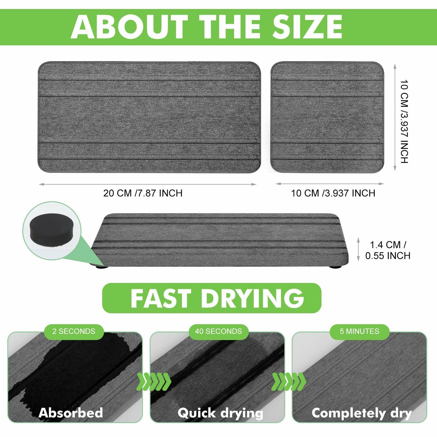 Vegoran 3-Pack Grey Diatomite Sink Trays – 4x8 in